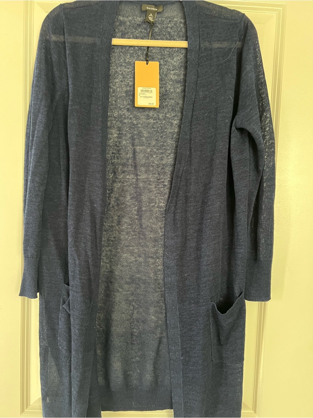 Halogen Navy Open-Front Long Cardigan